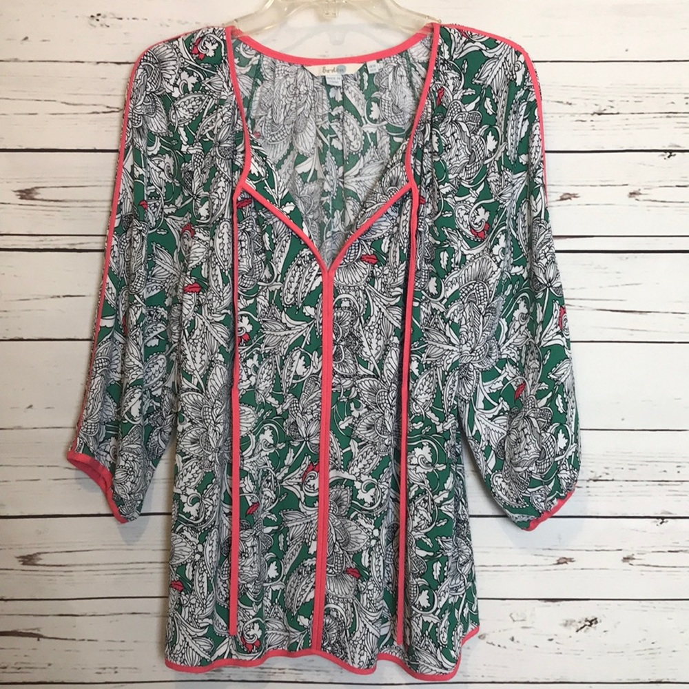 🎄Boden floral print pop over top ties at neck